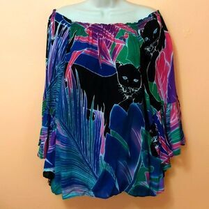 Indah Off Shoulder Tunic Dress Bell Sleeves XS